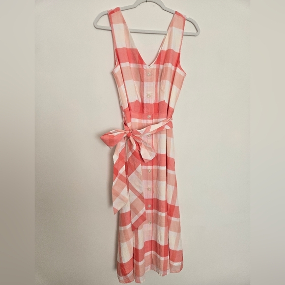 Alex Marie Dresses & Skirts - Alex Marie Plaid Sleeveless Button Midi Dress with Belt Pink and White | size 4